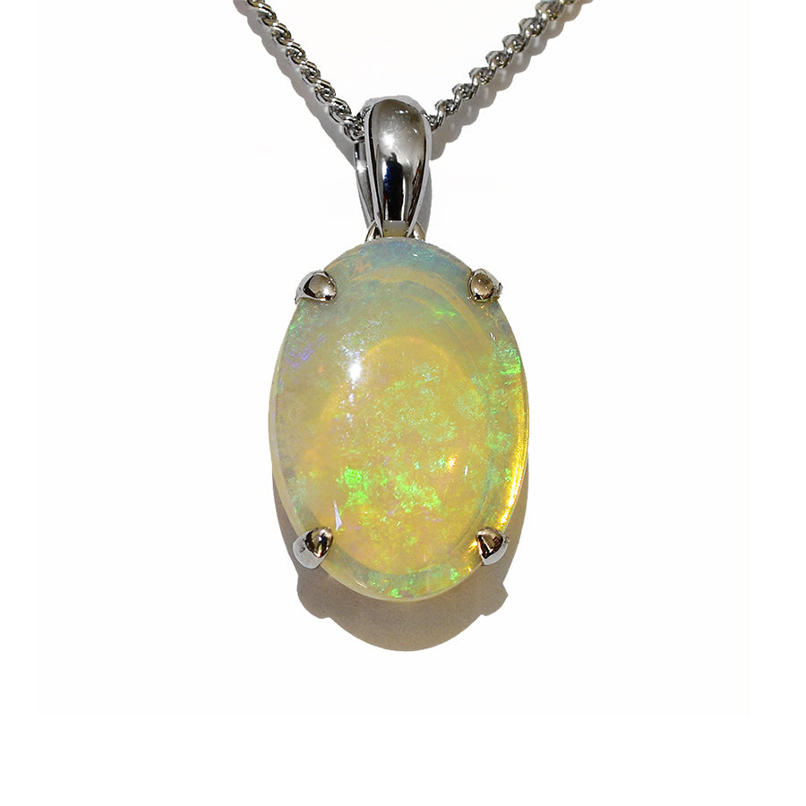 14K White Gold Crystal Opal Necklace 14KW-OPS109(14x10)