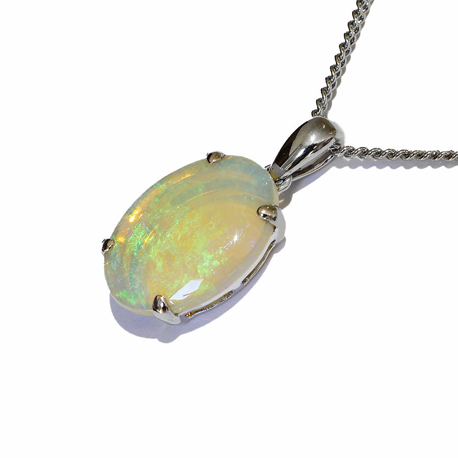 14K White Gold Crystal Opal Necklace 14KW-OPS109(14x10)