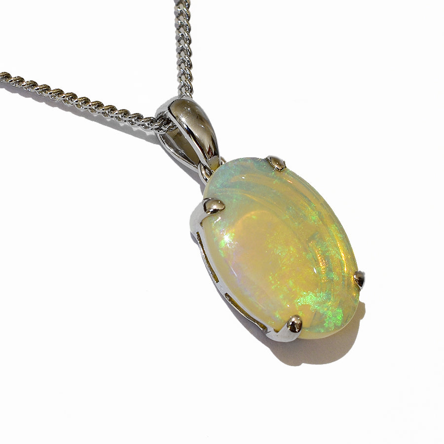 14K White Gold Crystal Opal Necklace 14KW-OPS109(14x10)