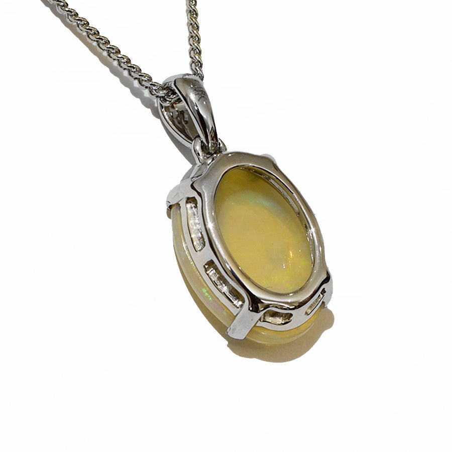 14K White Gold Crystal Opal Necklace 14KW-OPS109(14x10)