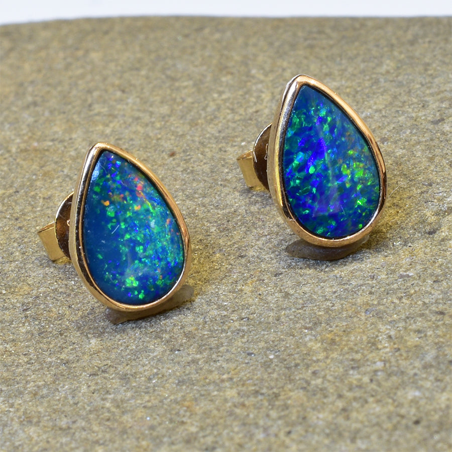 14K Yellow Gold Boulder Doublet Opal Earrings 14KY-OED001(8x5mm Drop)