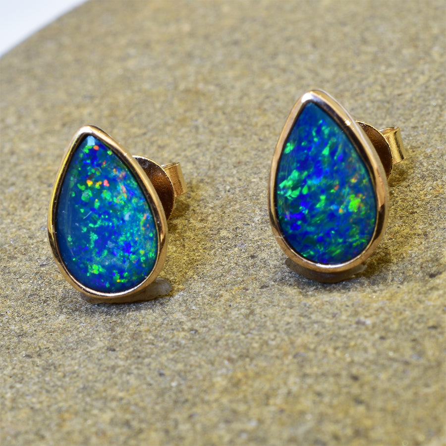 14K Yellow Gold Boulder Doublet Opal Earrings 14KY-OED001(8x5mm Drop)