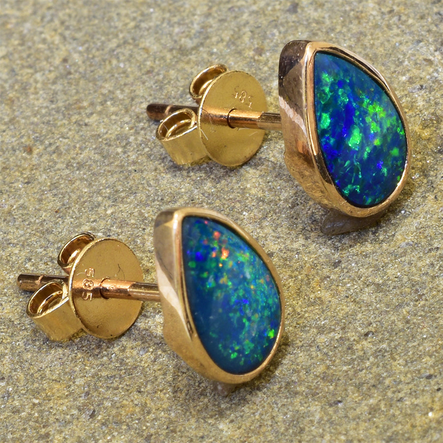 14K Yellow Gold Boulder Doublet Opal Earrings 14KY-OED001(8x5mm Drop)