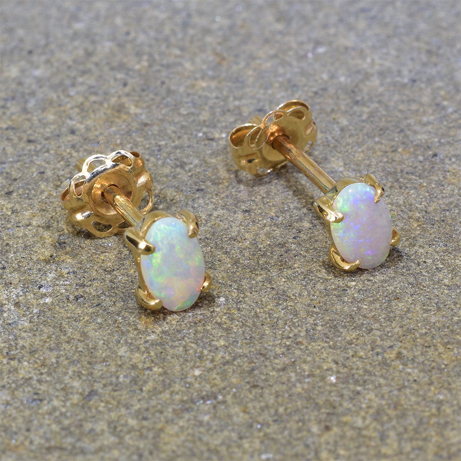 14K Yellow Gold Crystal Opal Earrings 14KY-OES0115(5x3mm opals)