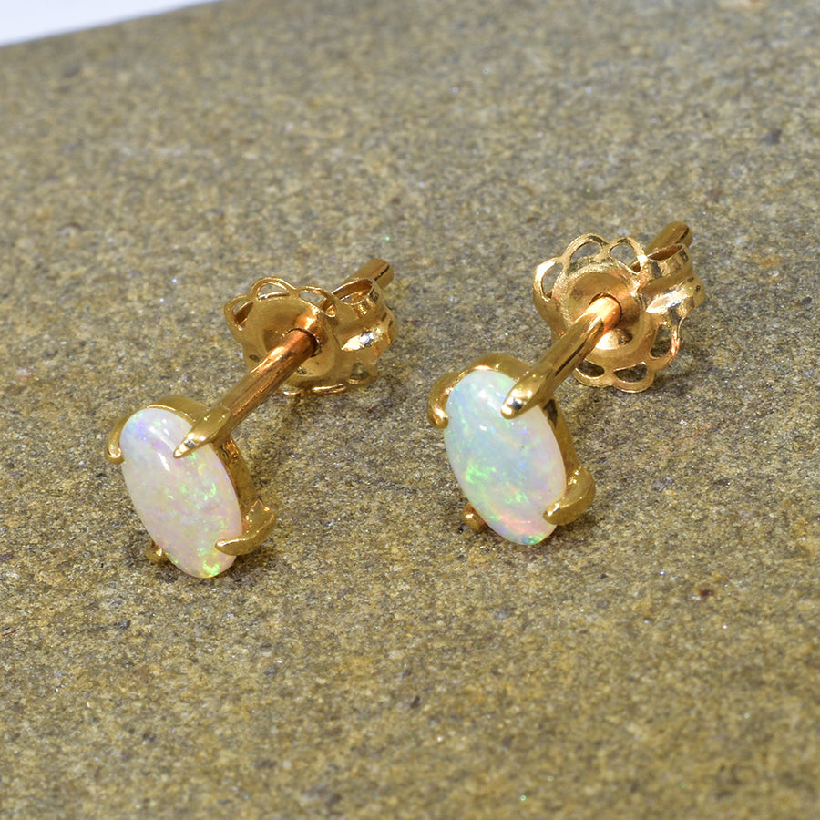 14K Yellow Gold Crystal Opal Earrings 14KY-OES0115(5x3mm opals)