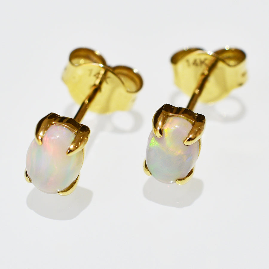 14K Yellow Gold Crystal Opal Earrings 14KY-OES0117(6x4)