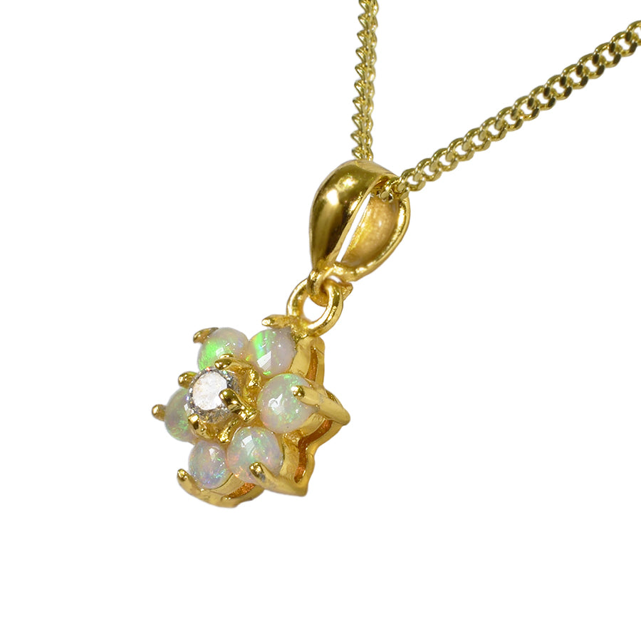 Solid Light Opal Sterling Silver Necklace 18K GP 14P-SG