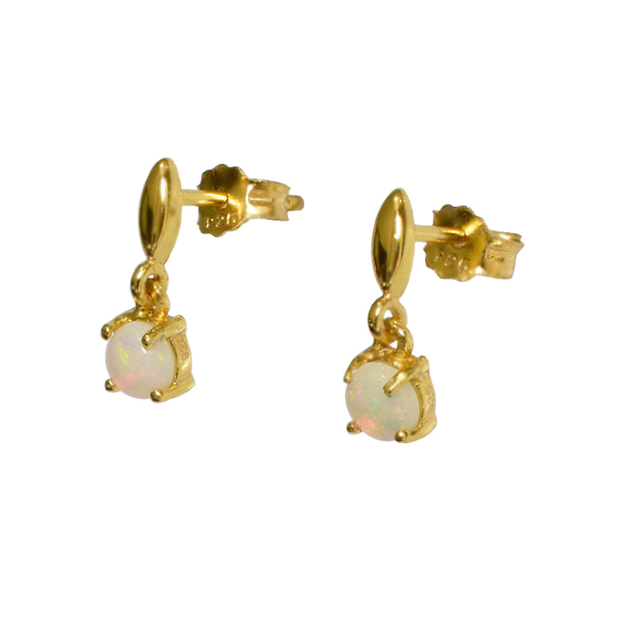 Sterling Silver Solid Light Opal Earrings 18k GP (15E-SG4mm)
