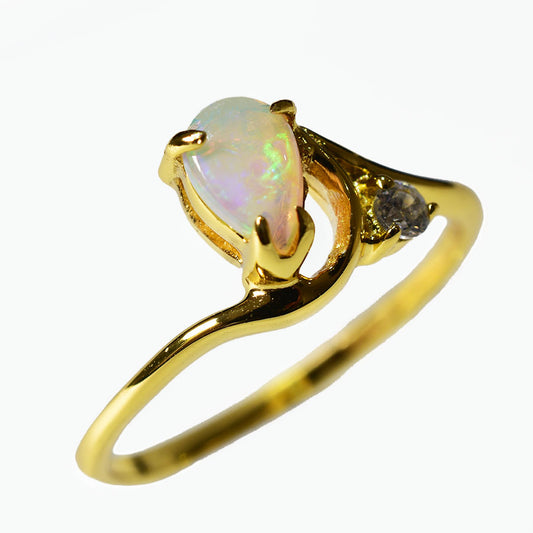 Sterling Silver Solid Light Opal Ring 17R-SG (SIZE L/6) 18K GP