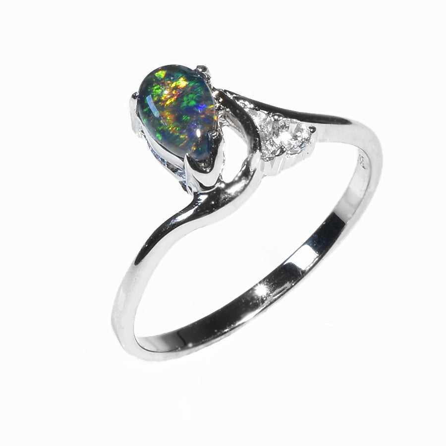 Sterling Silver Black Triplet Opal Ring 17R-TR (Size L or 6)