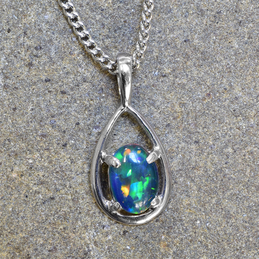 18K White Gold Black Triplet Opal Necklace 18KW-OPT002(7X5)