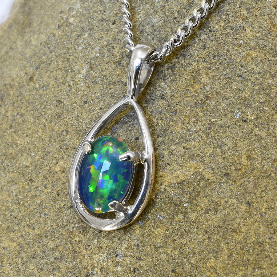 18K White Gold Black Triplet Opal Necklace 18KW-OPT002(7X5)