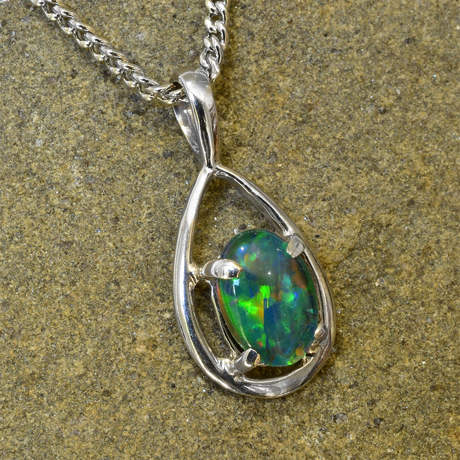 18K White Gold Black Triplet Opal Necklace 18KW-OPT002(7X5)