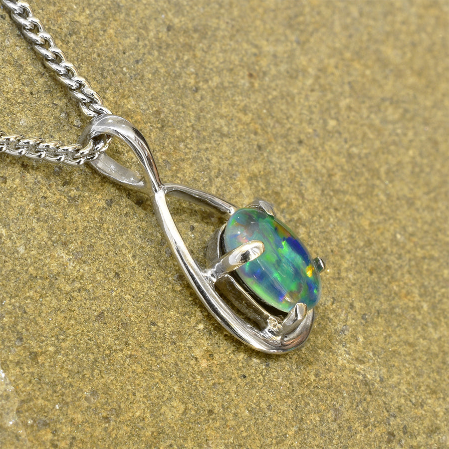 18K White Gold Black Triplet Opal Necklace 18KW-OPT002(7X5)