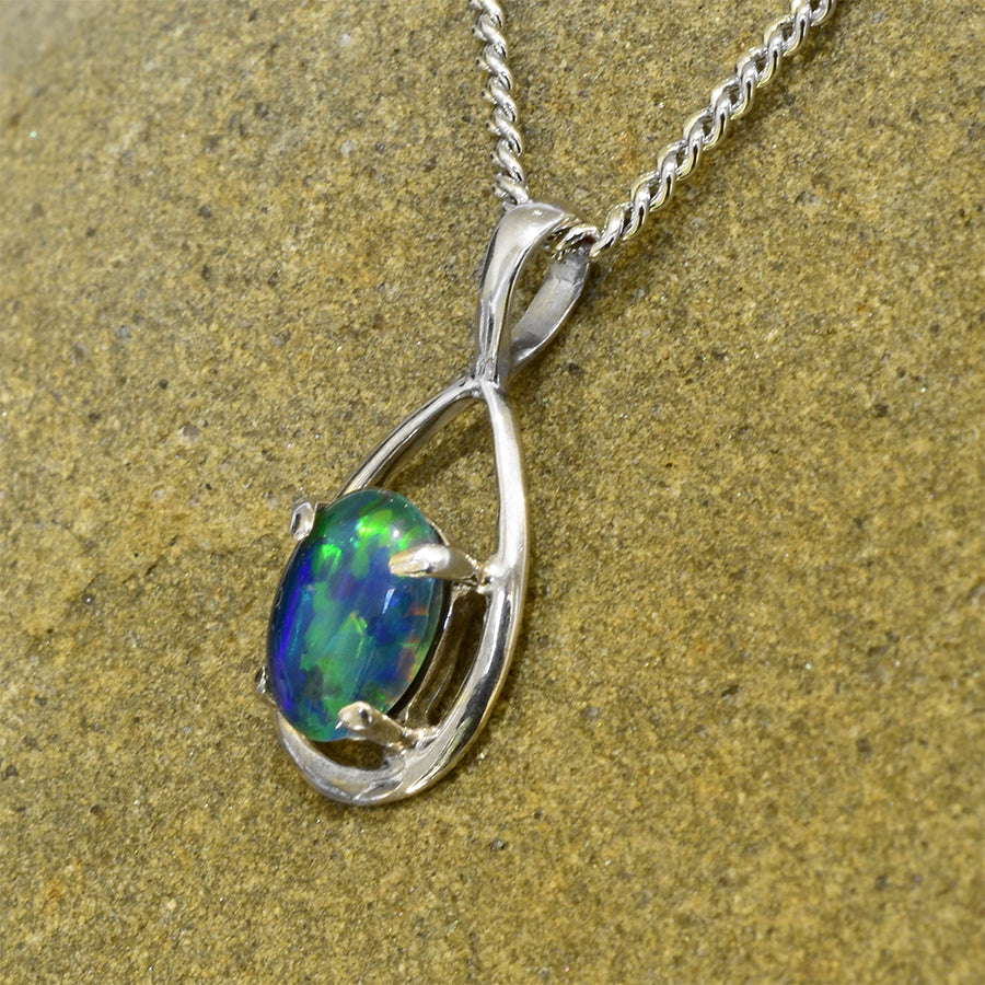 18K White Gold Black Triplet Opal Necklace 18KW-OPT002(7X5)