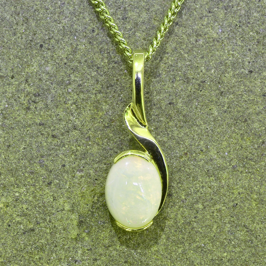 18K Yellow Gold White Opal Necklace 18KY1-OPSBYK0001(8x6)