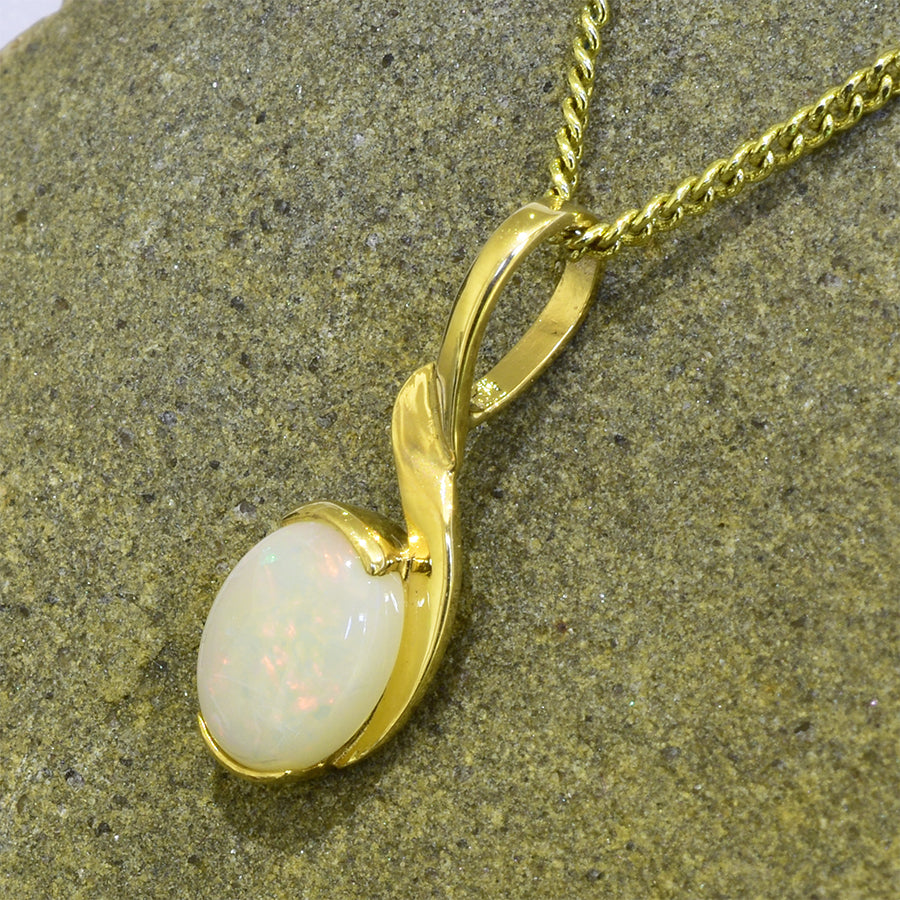 18K Yellow Gold White Opal Necklace 18KY1-OPSBYK0001(8x6)