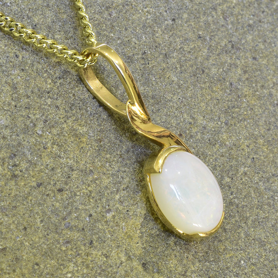 18K Yellow Gold White Opal Necklace 18KY1-OPSBYK0001(8x6)