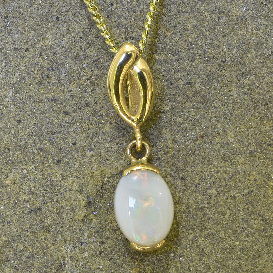 18K Yellow Gold White Opal Necklace 18KY1-OPSBYK0002(8x6)