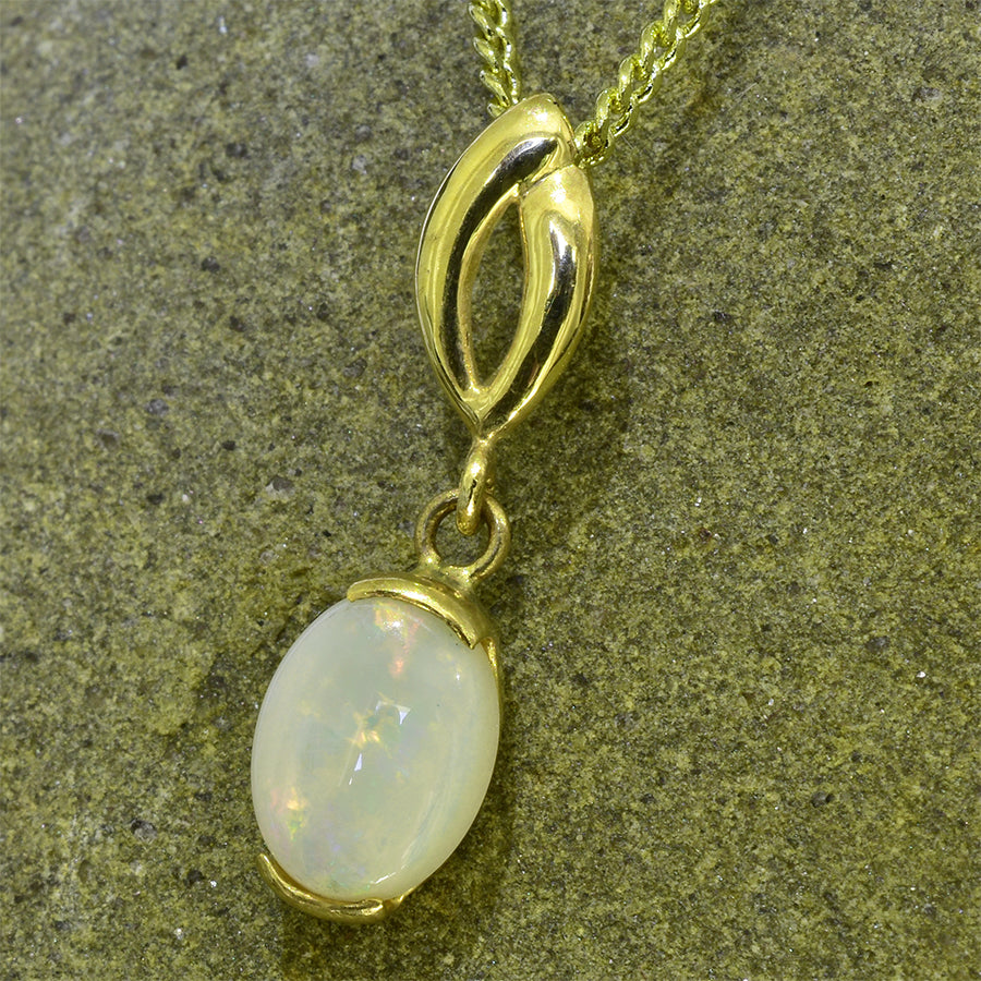 18K Yellow Gold White Opal Necklace 18KY1-OPSBYK0002(8x6)