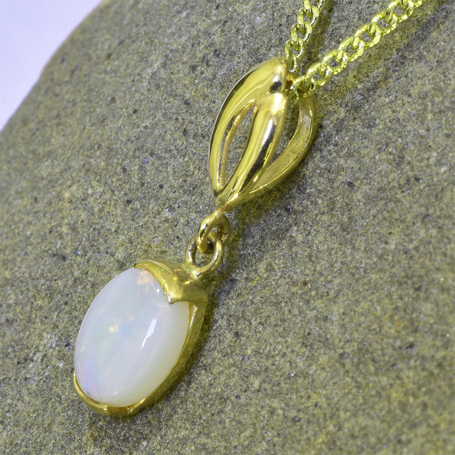 18K Yellow Gold White Opal Necklace 18KY1-OPSBYK0002(8x6)