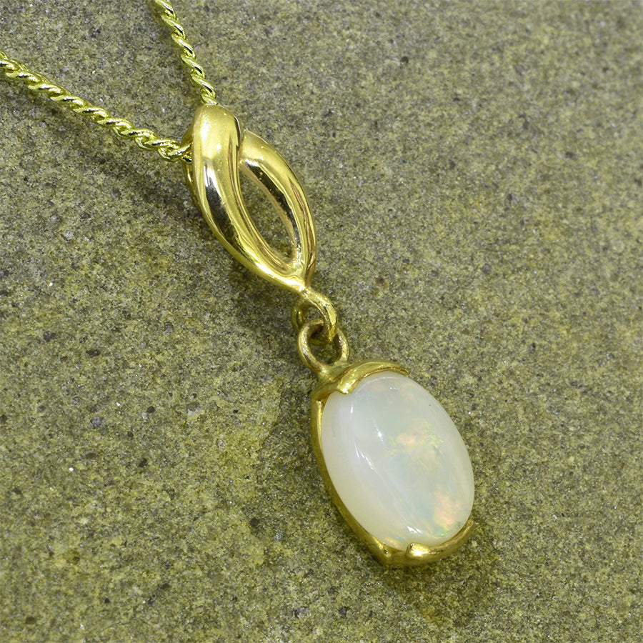 18K Yellow Gold White Opal Necklace 18KY1-OPSBYK0002(8x6)