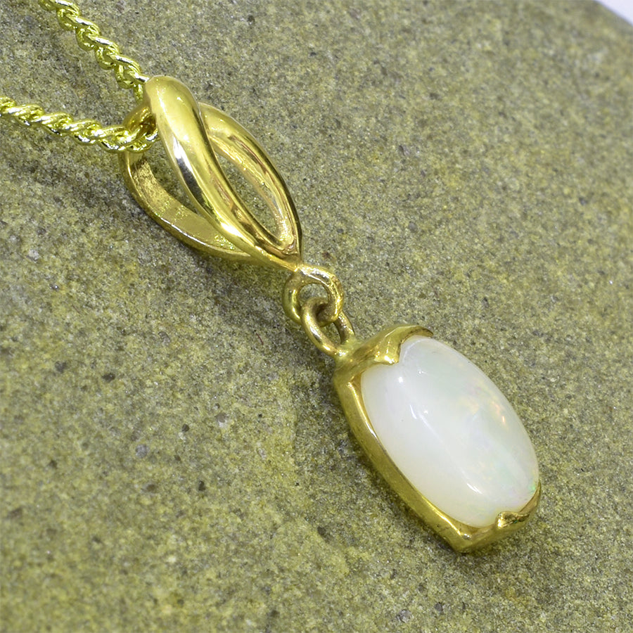 18K Yellow Gold White Opal Necklace 18KY1-OPSBYK0002(8x6)
