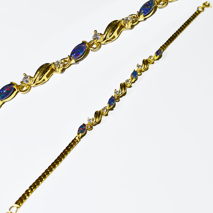Sterling Silver Black Triplet Opal Bracelet 18K GP 22B-TG (6x3mm)Marquis