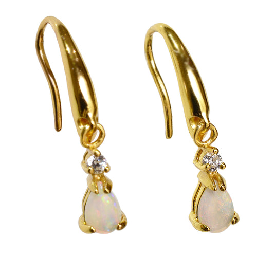Sterling Silver Solid Light Opal Earrings 18K GP 24E-6x4DSG