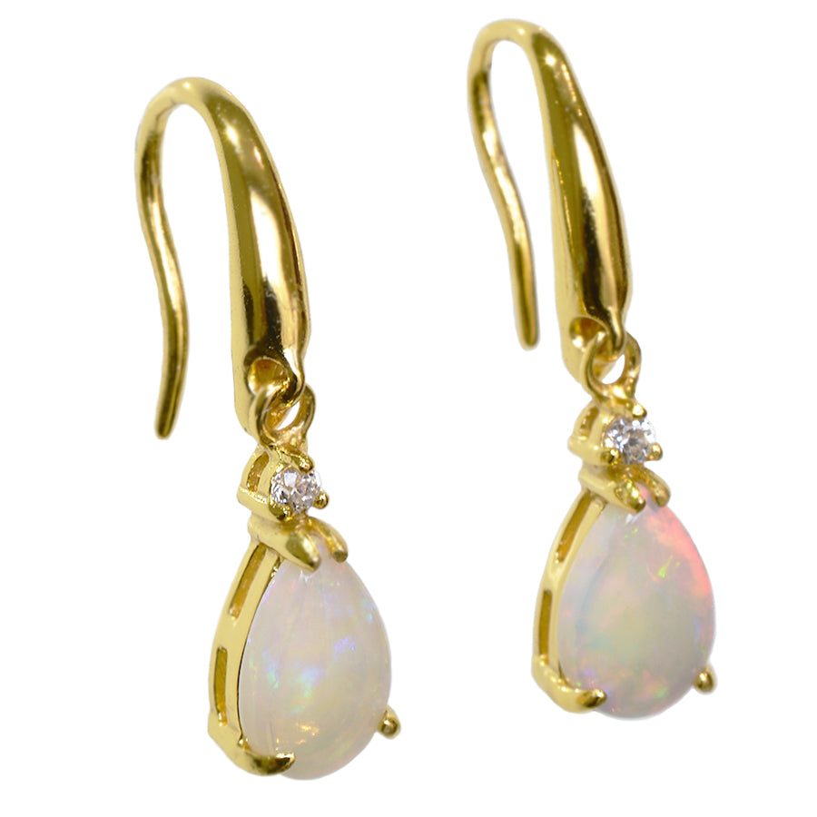 Sterling Silver Solid Light Opal Earrings 18k GP (24E-SG9x6D)
