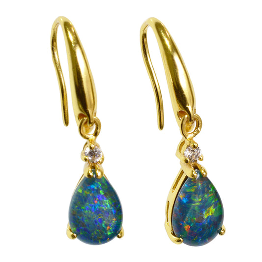 Sterling Silver Triplet Opal Earrings 18K GP 24E-9x6DTG