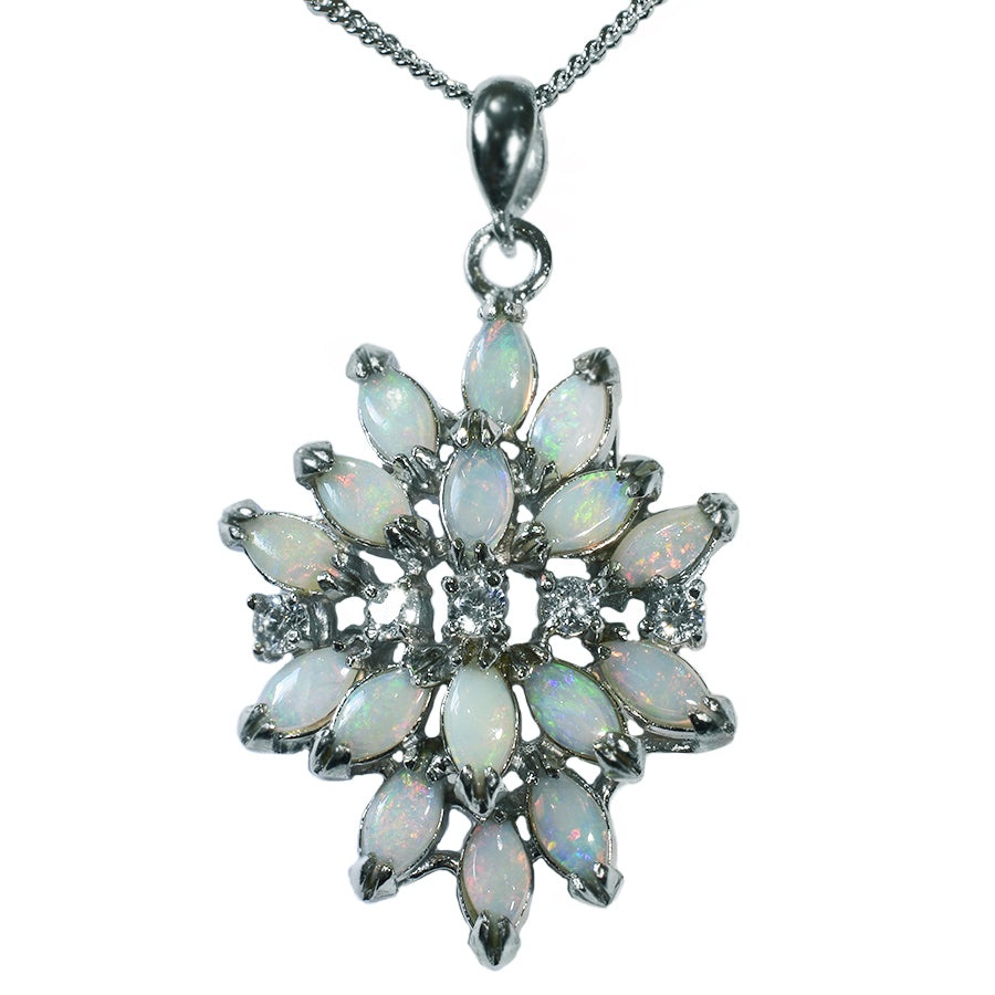 Large Solid Light Opal Sterling Silver Necklace 26P-SR 6x3