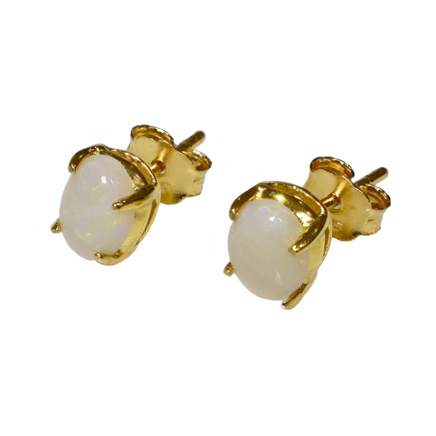Sterling Silver Solid Light Opal Earrings 18K GP 28E-SG7x5