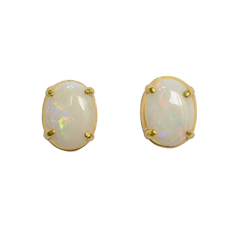 Sterling Silver Solid Light Opal Earrings 18K GP (28E-SG8x6)