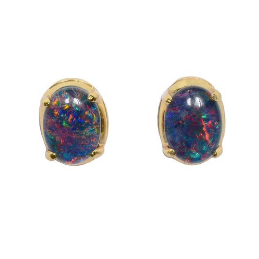 Sterling Silver Triplet Opal Earrings 18K GP 28E-TG8X6