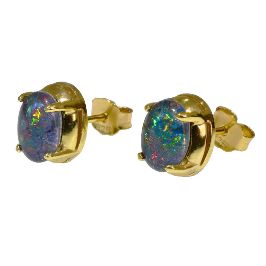 Sterling Silver Triplet Opal Earrings 18K GP (28E-TG8X6)