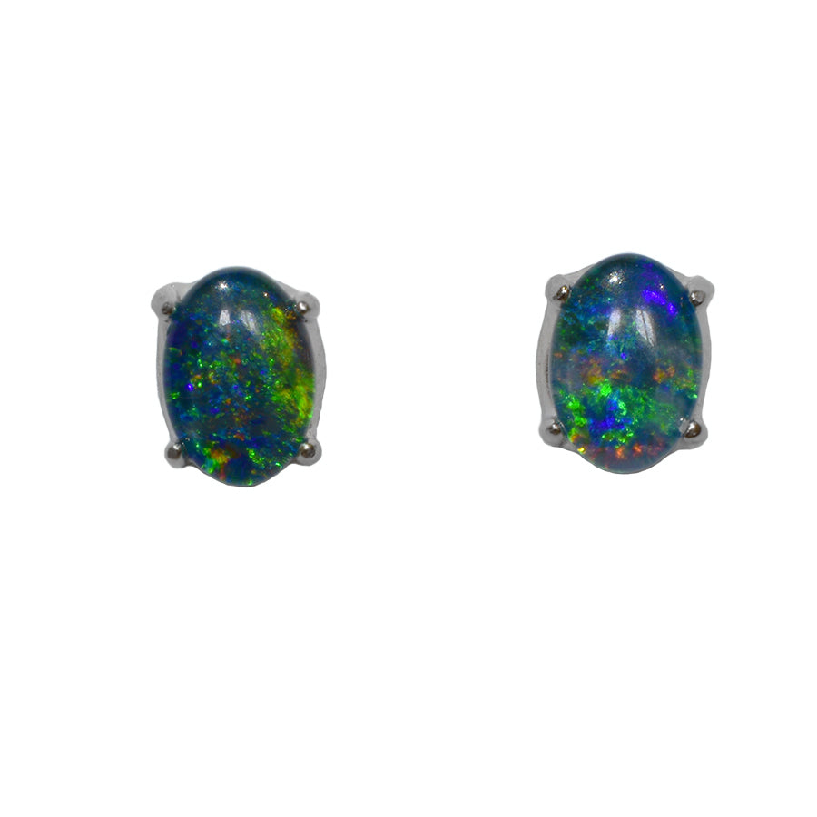 Sterling Silver Black Triplet Opal Earrings 28E-TR7x5