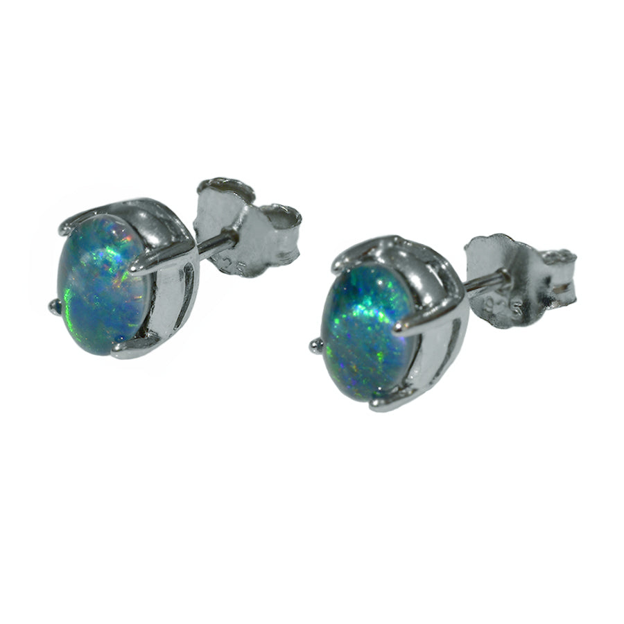Sterling Silver Black Triplet Opal Earrings (28E-TR7x5)