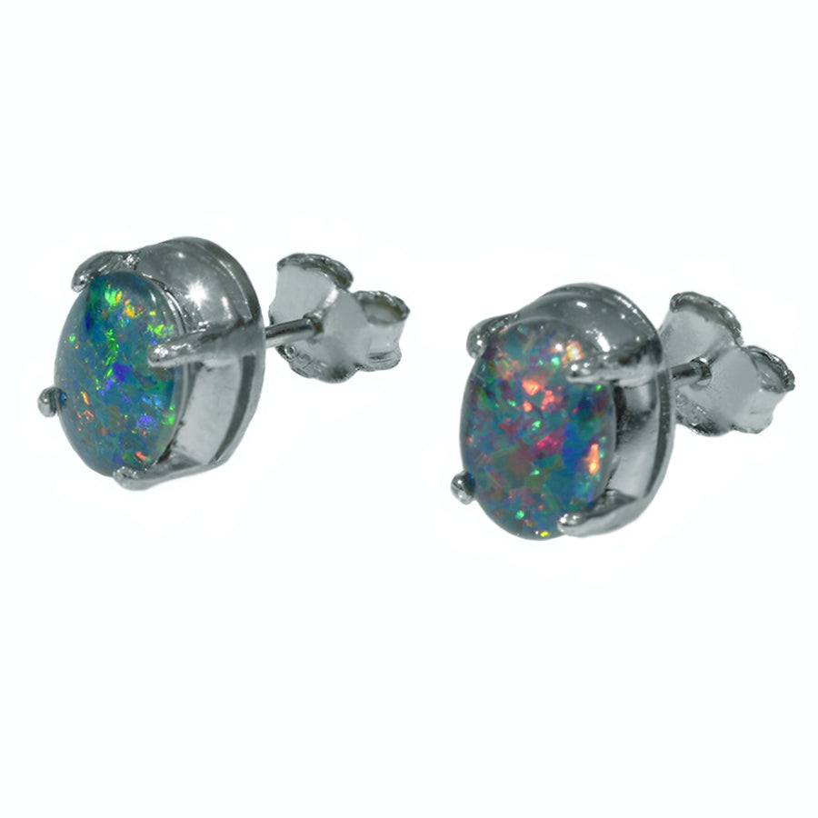 Sterling Silver Black Triplet Opal Earrings (28E-TR8X6)