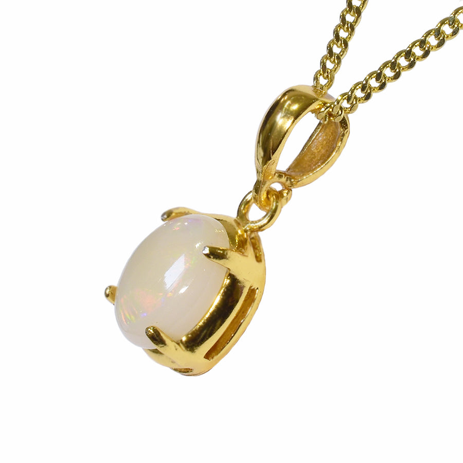 Natural Solid Opal Sterling Silver Necklace 18K GP 28P-9X7SG