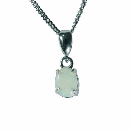 Solid Opal Sterling Silver Necklace 28P-7X5 SR