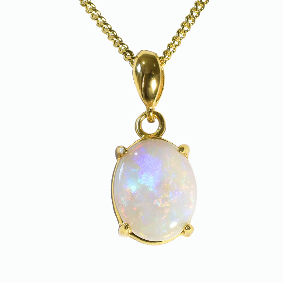 Solid Opal Sterling Silver Necklace 18K GP (28P-SG11X9)