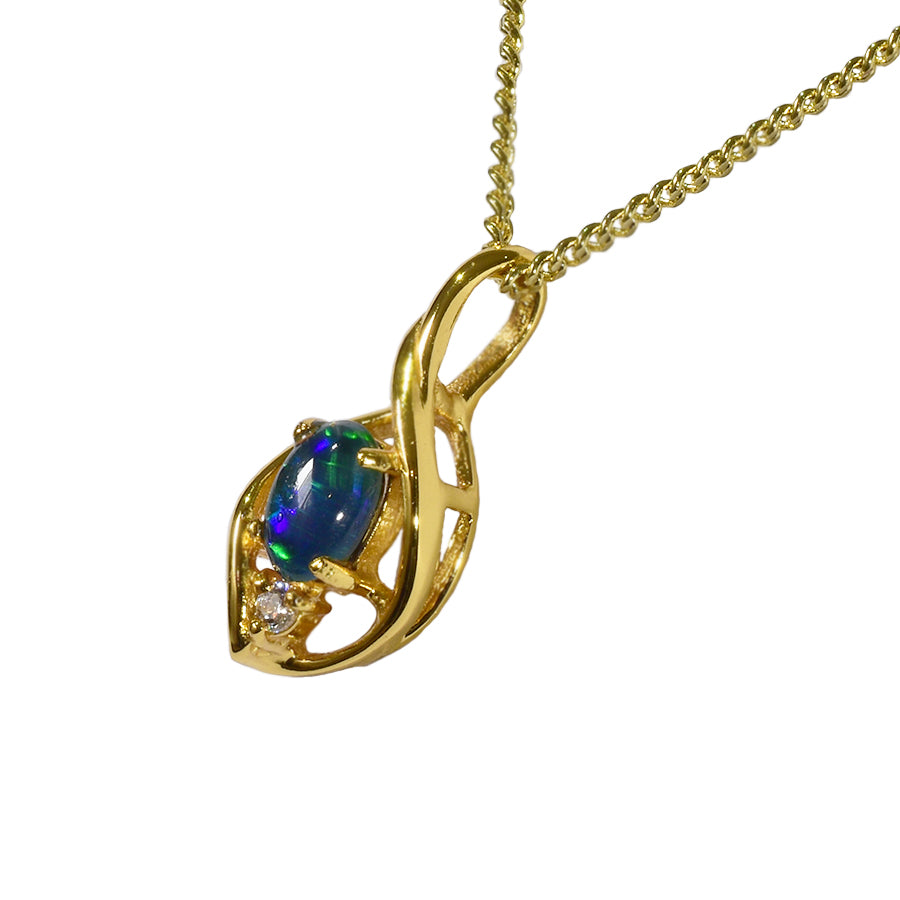 Black Triplet Opal Sterling Silver Necklace 18K GP 29P-TG