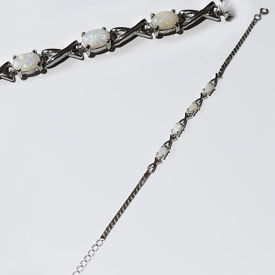 Sterling Silver Solid Light Opal Bracelet 34B-SR (6x4)
