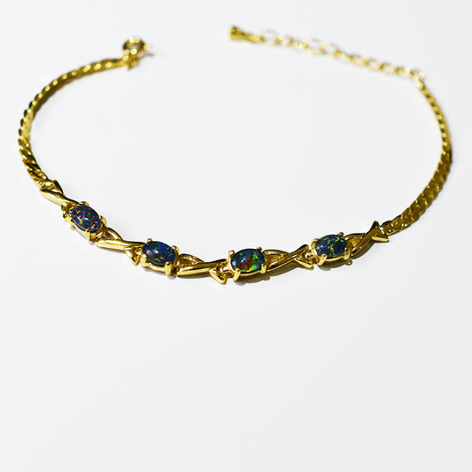 Sterling Silver Black Triplet Opal Bracelet 18K GP 34B-TG