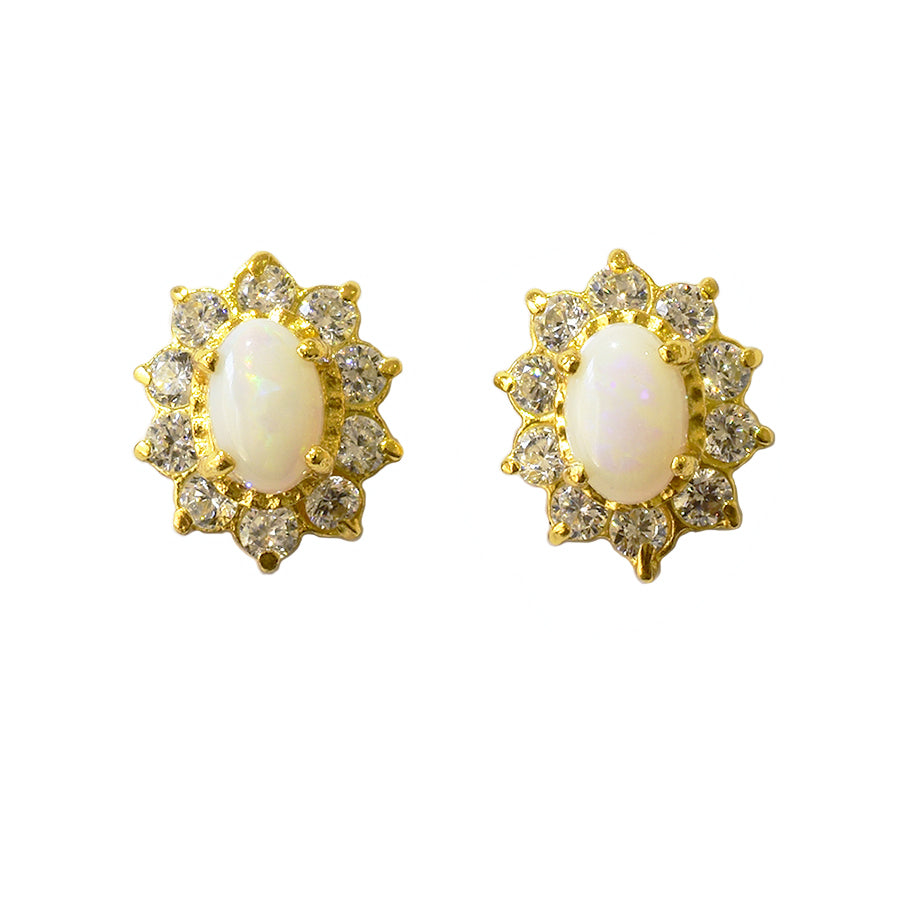 Sterling Silver Solid Light Opal Earrings 18K GP (35E-SG7x5)