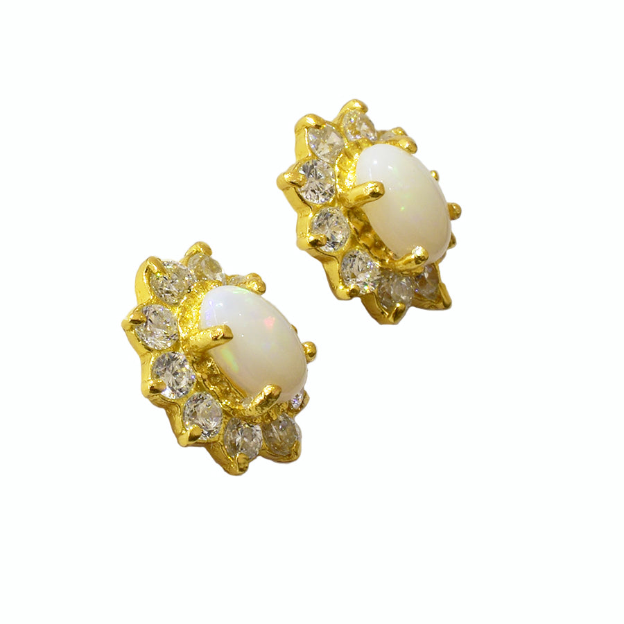 Sterling Silver Solid Light Opal Earrings 18K GP (35E-SG7x5)