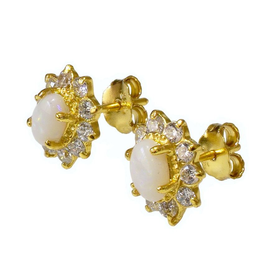 Sterling Silver Solid Light Opal Earrings 18K GP (35E-SG7x5)