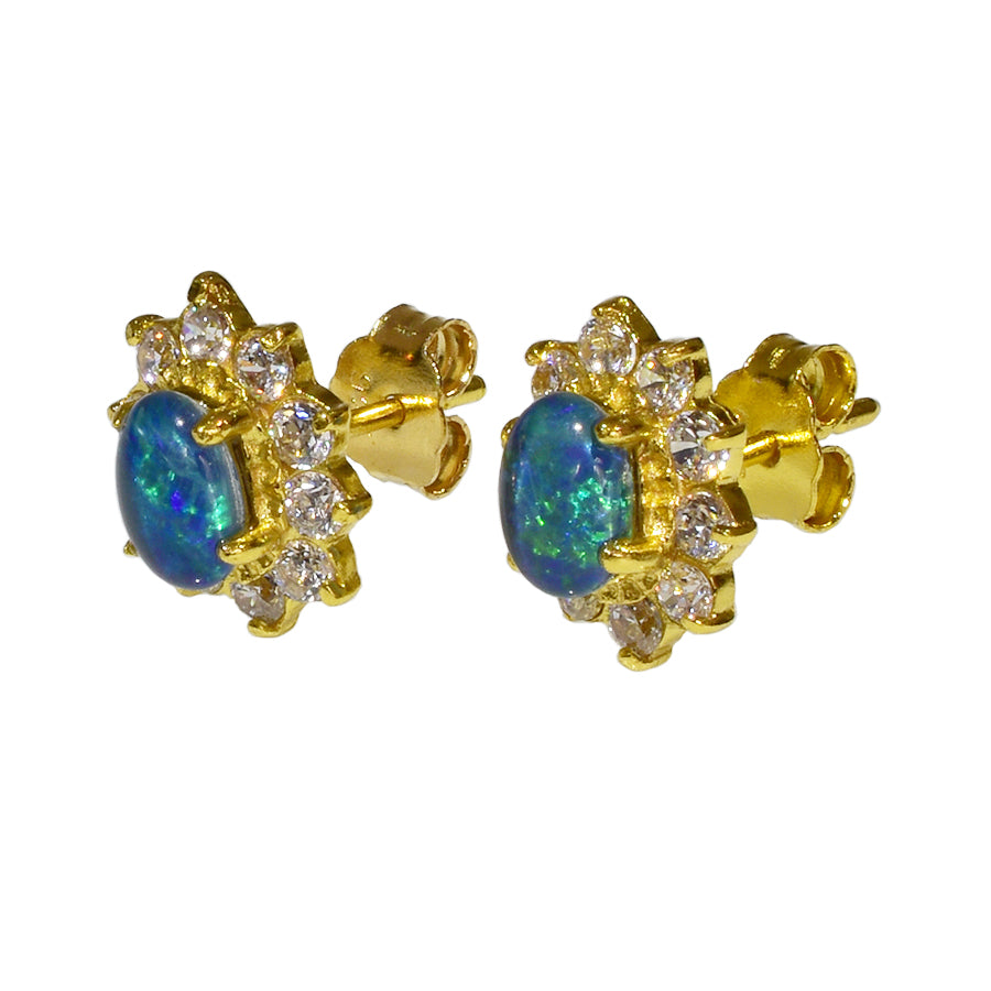 Sterling Silver Triplet Opal Earrings 18K GP (35E-TG)