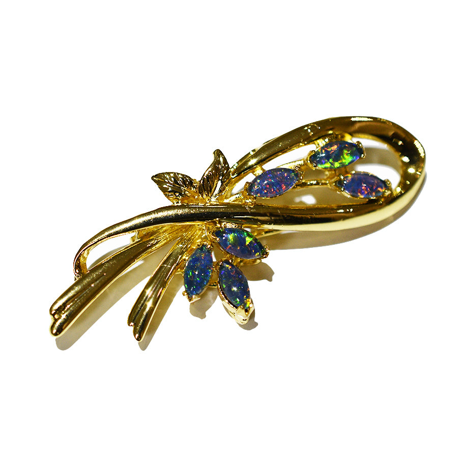 Black Triplet Opal Brooch/Pin 18k Yellow GP 35H-34 TG (6x3mm) Marquis